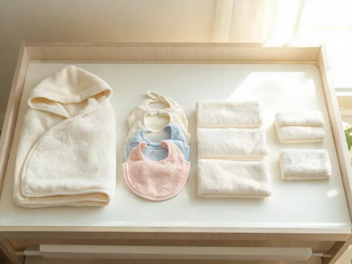 Baby bath towel bibs and washcloths