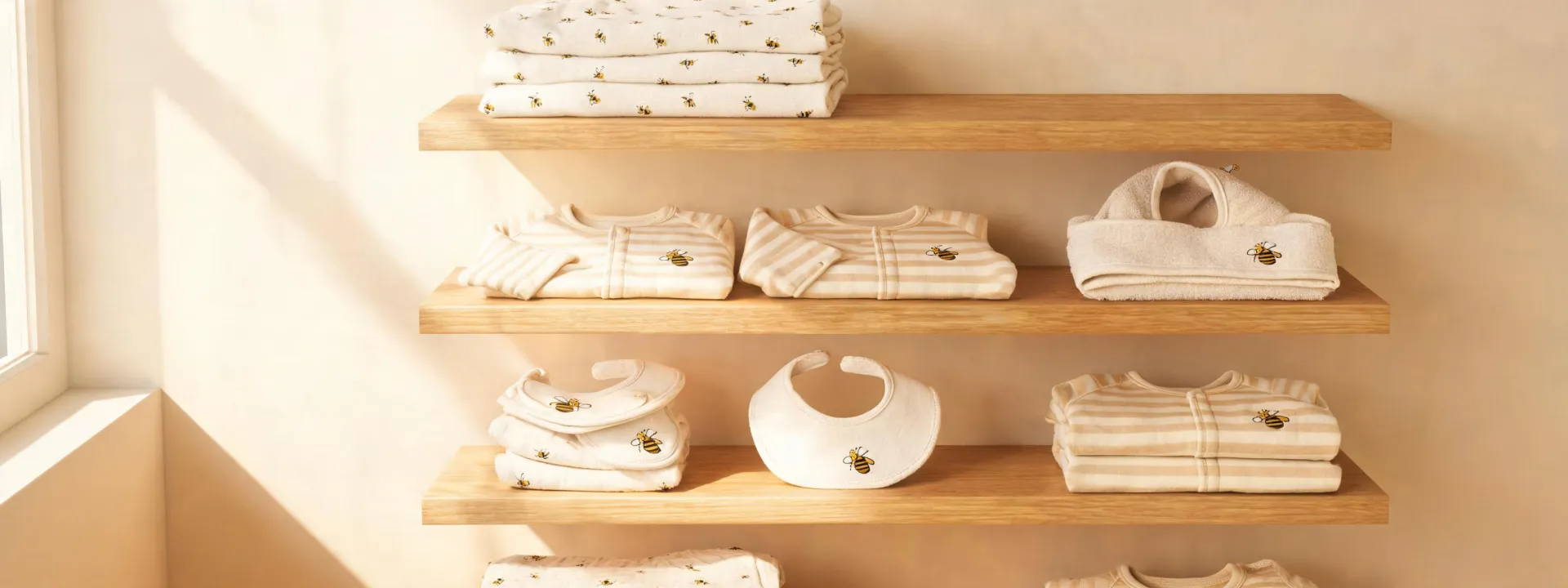 Burts Bees Baby organic cotton product assortment on nursery shelving